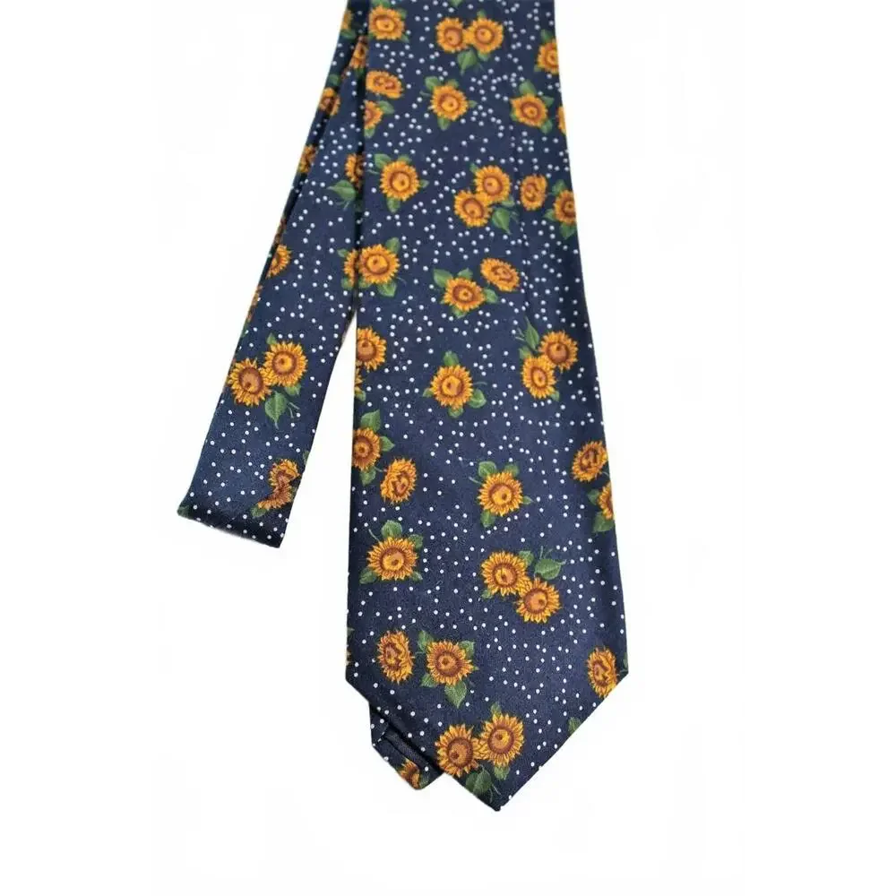 Vintage TANGO by Max Raab Cotton Floral Necktie, Sunflowers on Blue, 3.75 X 56